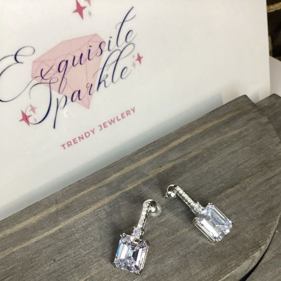 Stunning Asscher Cut  Diamond Post back Drop Earrings💎 - Picture 9 of 15